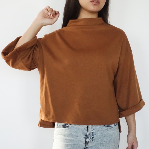 Sweaters - Burnt Orange High Neck Loose Sleeve Sweater